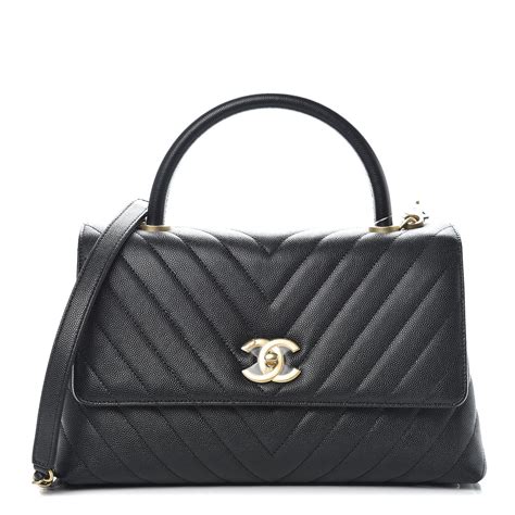 Chanel Caviar Chevron Quilted Small Coco Handle Flap Black